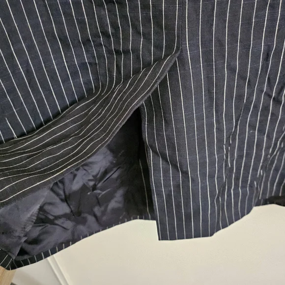 Versace Blazer Men 48R Dark Blue Classic Pinstripe Bamboo Single-Breasted Jacket